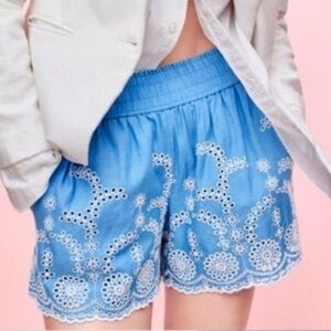 J. Crew Blue Linen embroidered eyelet with elastic waistband & pockets SizeM/L/8